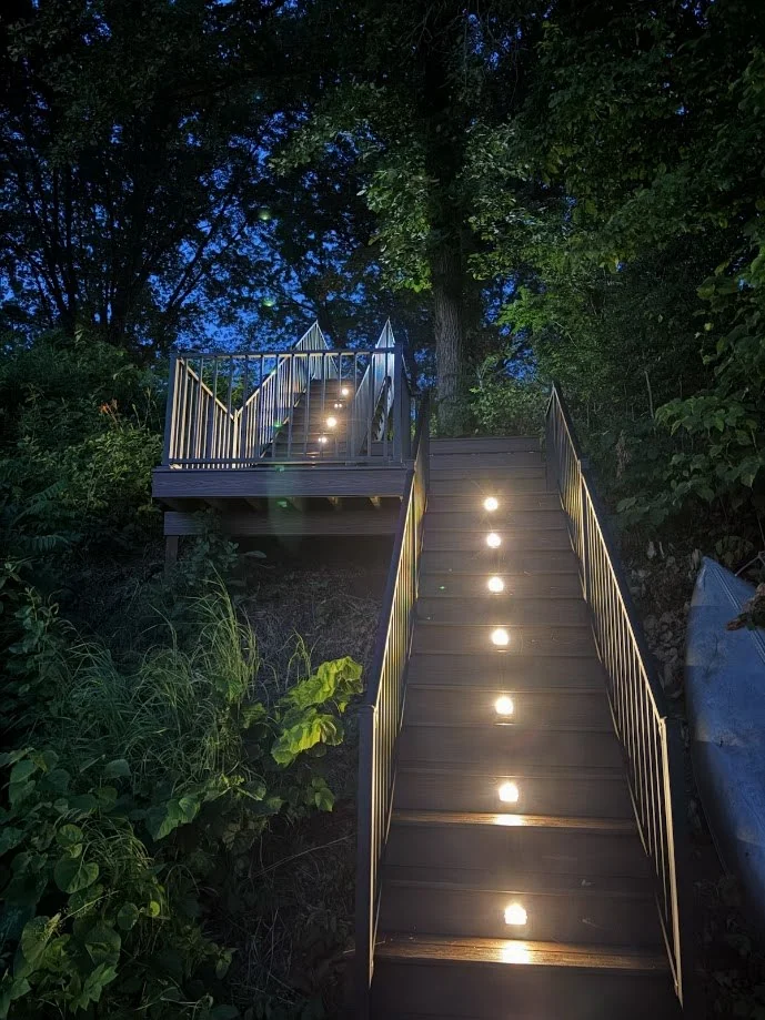 Illuminated lake stairs